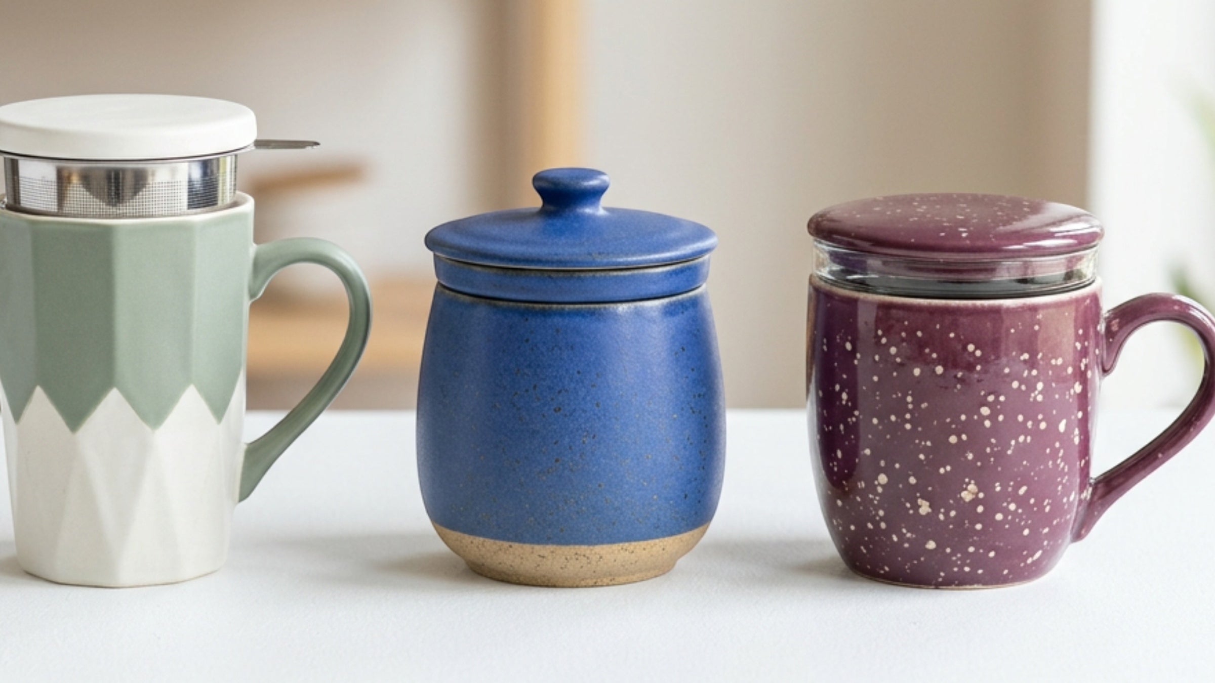 Thwvm Ceramic Tea Cups with Infusers and Lids